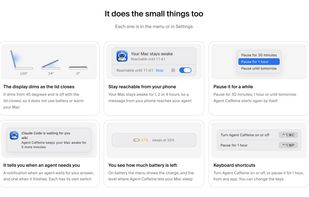 Lid dimming, stay reachable, pause, notifications, battery level and keyboard shortcuts