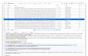 Inspect full coding-agent transcripts with source filters and session details.