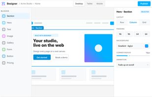 Besigner canvas: design pages from real components with live preview.