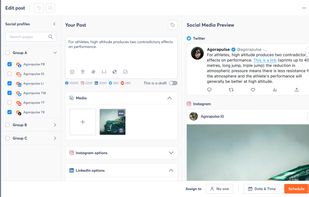 Post publishing allows you to preview your post, as well as schedule and customize it for each platform. 
