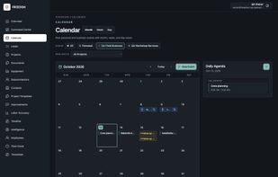 Plan business activities with a monthly calendar showing project tasks, scheduled events, and upcoming work across multiple businesses.