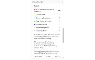 A view of the Taskpane showing common AI traits found for your reference