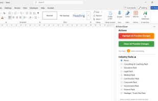 A view of the Taskpane showing Industry Pack selection for AI Phrases
