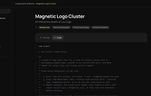 A component page showing its full source code.