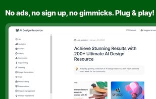 200+ curated AI Design Resource for Product Designers. AI Design Resource makes it easier for you to easily find high quality design tools which can help you save times and increase your work efficiency, allowing you to focus on more important tasks.