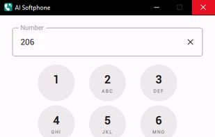 The dialler: round keys with the letters under them, one green key that places the call, and the lines you are signed in on across the bottom.