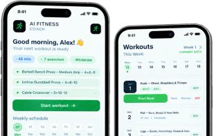 Landing screens with workout session, AI coach tip of the day, nutrition targets & many more