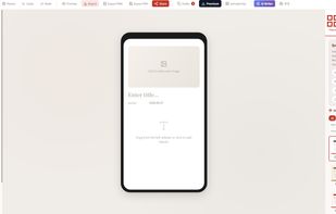 Drag-and-drop editor with a mobile canvas, content blocks, and page editing controls.