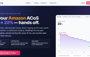 AIAdKing dashboard overview — cuts Amazon ACoS from 38% to 22%, hands off.