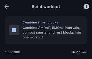 Custom workout builder with multiple timer blocks