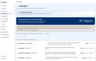 The medications page: the warning and the list of drugs to raise with a prescriber