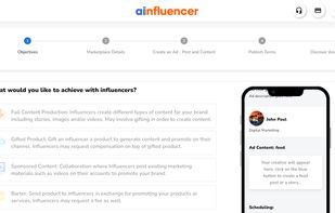 Ad creation on Ainfluencer