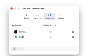 Per-app exceptions and settings