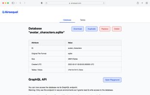 Database overview page