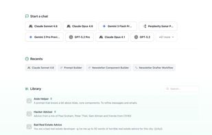 70+ models. One interface. Your prompt library built in.