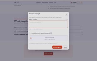 Built-in support center for reporting issues and attaching screenshots.