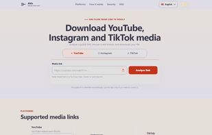 Akis home screen for analyzing and downloading public YouTube, Instagram and TikTok media.