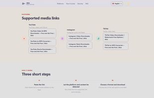Supported media links and download options for YouTube, Instagram and TikTok.