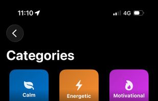 Browse categories: Calm, Energetic, Motivational, Gentle and Classic.