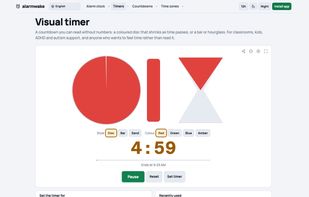 Visual timer for kids and classrooms: shrinking disc with a bell at zero