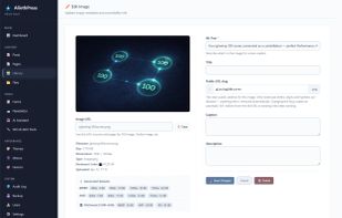 Advanced asset manager with automatic WebP/AVIF conversion, responsive variant generation, and 301 redirects for image URL changes.