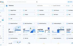 A unified dashboard workspace called FileVerse that aggregates files and folders from all your linked cloud storage accounts into a single, easily sortable, and searchable management interface.