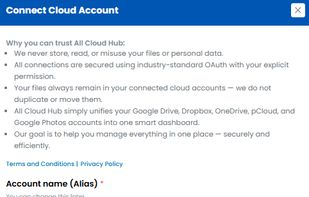 Account Alias field with pCloud selected