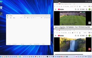 Videos pinned to dock area while you continue working on left side.