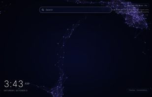The free Constellation theme: a living star field behind your new tab, with search and the clock on top.