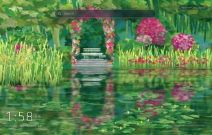 Monet's Garden (Pro): an impressionist lily pond painted in brushstrokes, with wind, ripples and drifting petals.