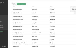 [Users]

Manage your team: add/remove users, co-signers, and change their status.
There are two roles: Users, whose access is read-only, and cosigners, who confirm multi-sig operations. Only co-signers can invite users and share/remove co-signing rights.