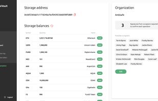 [Dashboard]

View your cold storage address and balances; deposit & withdraw your Ether & ERC20 tokens.
See an overview of your organization’s co-signers. Manage the number of signatures required to confirm multi-sig operations.