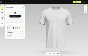 3D editor: upload artwork, change garment color, fabric and parts