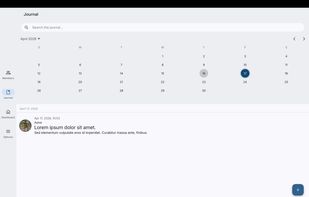 The journal entries page, along with a calendar of past journal entries.