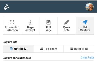 The Web Clipping browser extension: Amplecap.

Amplecap support capturing web pages fully or partially, as well as selecting individual paragraphs of text or capturing URLs.

Amplecap can be invoked from anywhere using a keyboard shortcut, making for lightning-fast task creation.