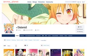 User page and anime lists.