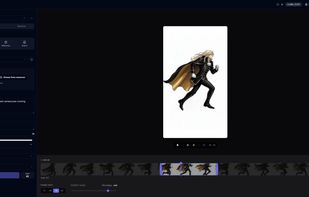 AnimGen workspace – Generate or import animation clips, review frames, trim loops, and configure export settings.