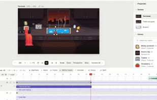 The editor: a scene on the stage and the keyframe timeline with a motion tween