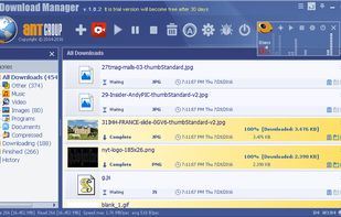 The Ant Download manager main screen and context menu