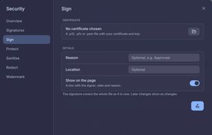 Sign documents with your certificate (Pro), or with a hand-drawn signature (free)