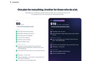 Free and Pro plans, 0% fee on ticket sales