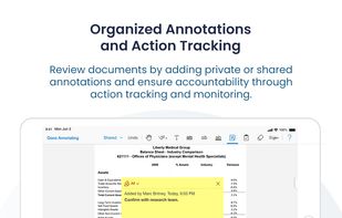 Place annotations and assign action items and tracking to members to ensure accountability.