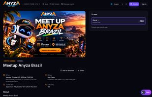 An event page with ticket batches and the organizer
