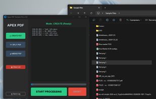 Screenshot 1: Main Dashboard

Clean, dark-mode user interface featuring an intuitive sidebar for quick switching between Create, Split, and Merge modes.