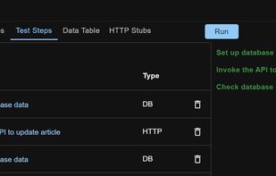 Test case run result — API invoked and its database side effect verified
