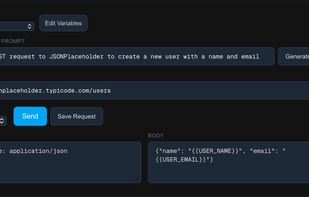 AI generates a complete API request from plain English in under 3 seconds