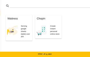telescope is apio's app explorer. users can create and configure apps and APIs through UI. 