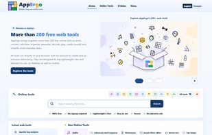 AppErgo homepage with access to more than 200 free online tools.