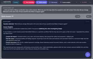 ApplicantAlly Quick Answer showing a fast, context-aware AI response during a live job interview.