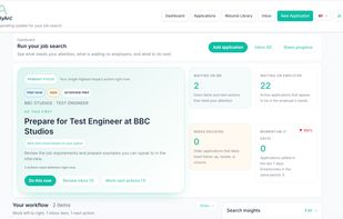 Dashboard showing Applications latest, next steps and status.